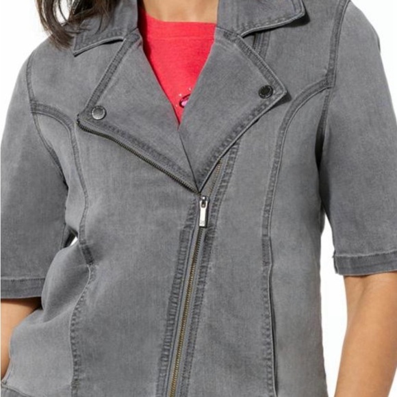 DG2 by Diane Gilman Charcoal Jean Jacket Size 1X - Picture 1 of 9